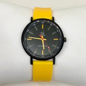 Shengke Sk women’s watch quartz black tone 34mm yellow silicone band running
